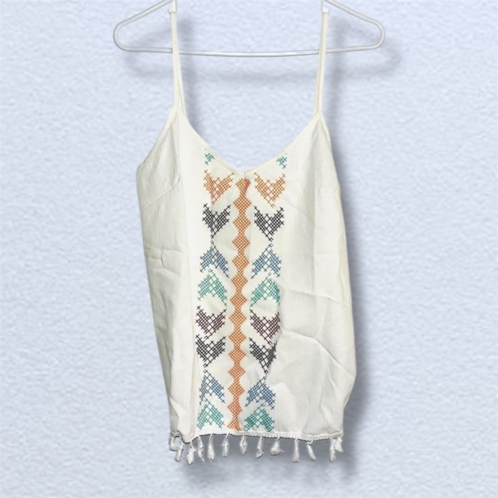 Geo print boho chic tassel tank top size L